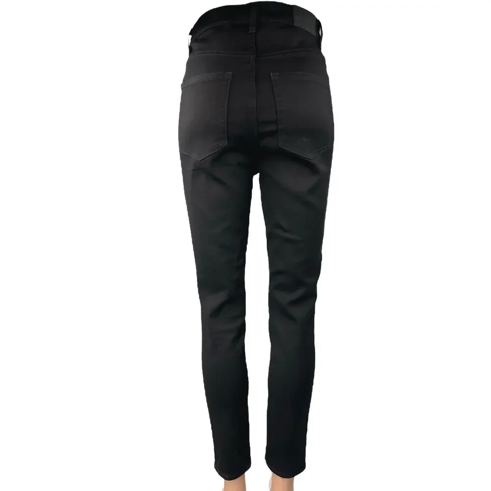 Monki Women's Black Skinny High Rise Button Stretch Denim Jeans Pants Size 29